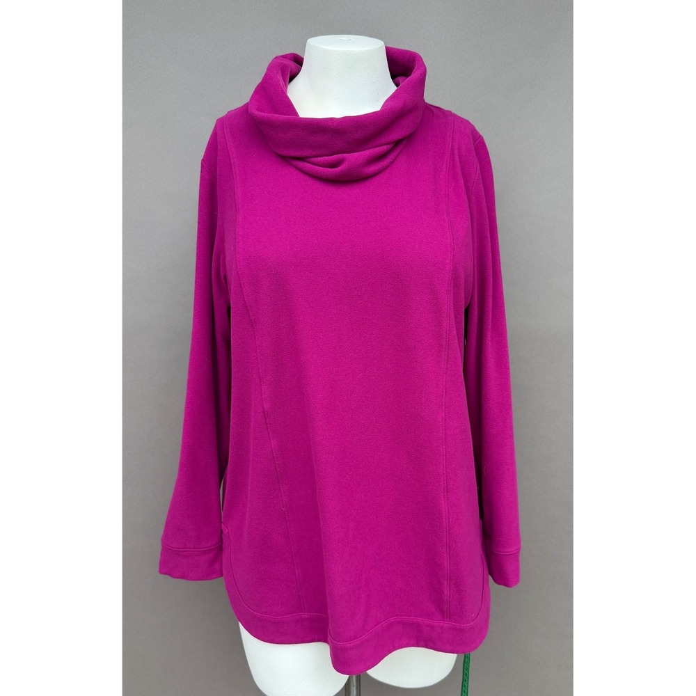 J Jill Cowl Neck Fleece Tunic Medium Magenta Pink Long Sleeve Soft Cozy Pullover - Picture 2 of 13